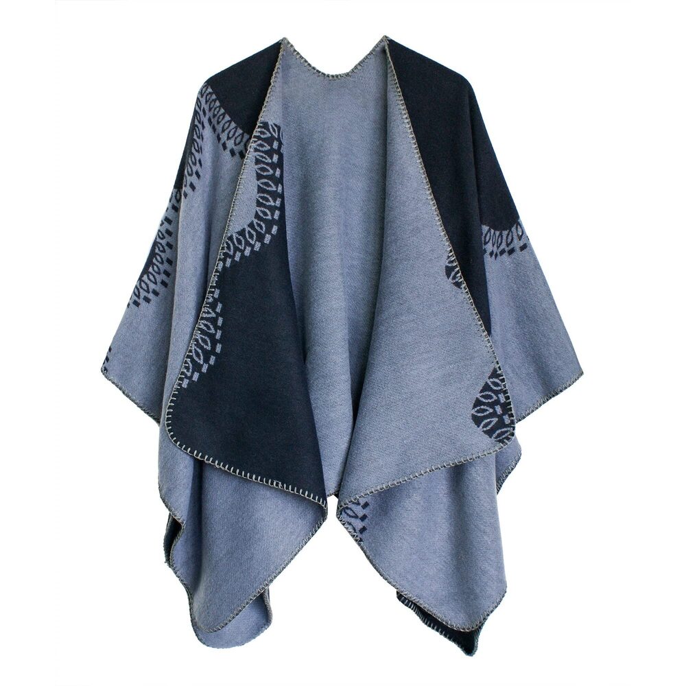8826 Women's Color Block Shawl Wrap Open Front Poncho Cape (series